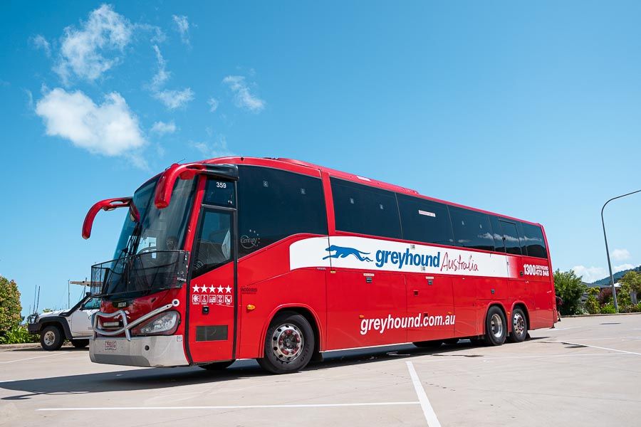 Greyhound coach bus on an Australian highway