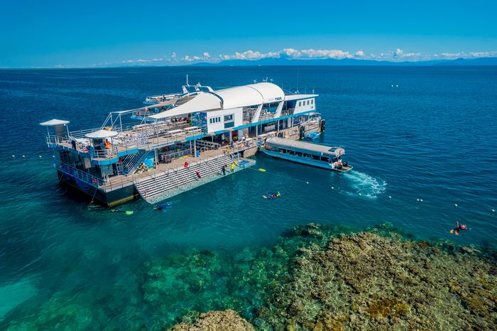 Snorkeller swimming over coral reef
